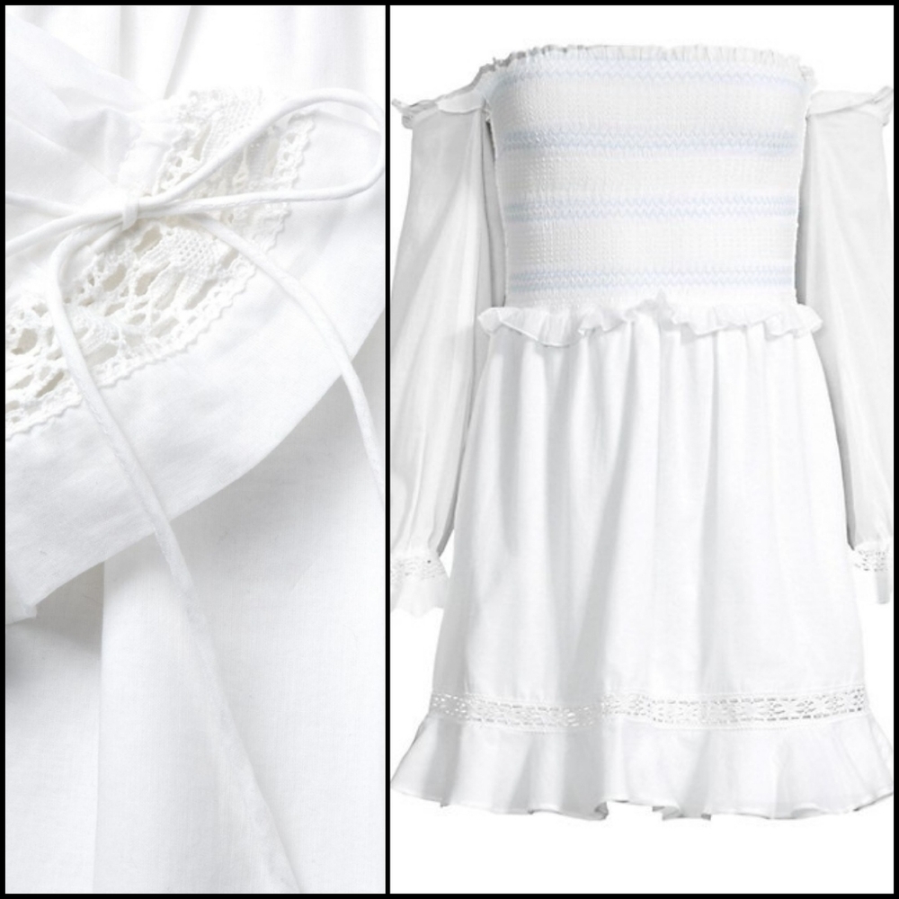 NEW! KISUII White Cotton Smocked Off The Shoulder Mini Dress XS. - Picture 2 of 3